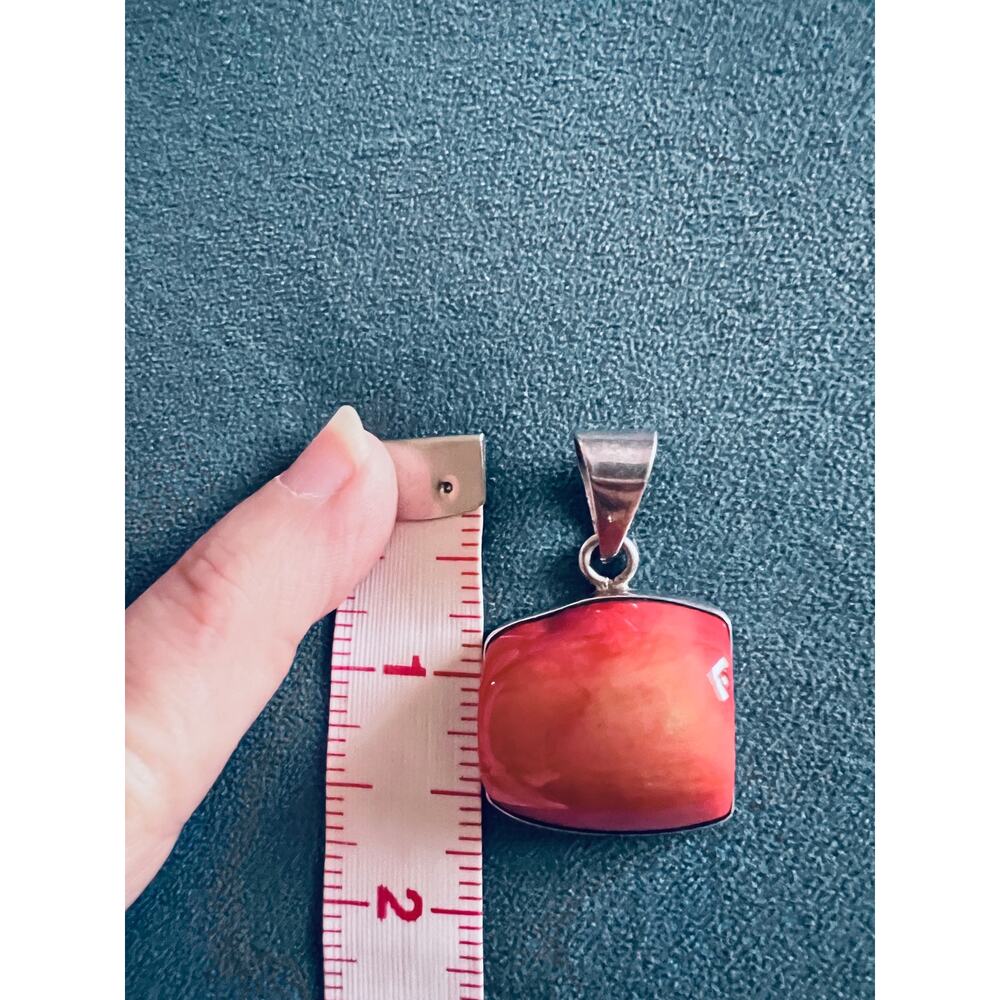 Vintage Mexico 925 Sterling Silver Red Coral Pendant 1.5” Bold Modernist Design - Picture 10 of 10